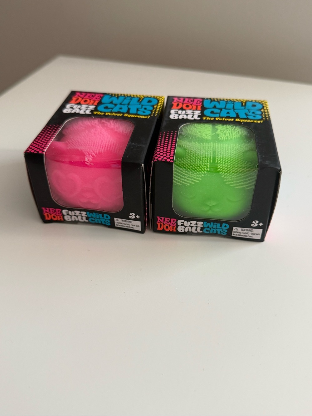 Nwt NeeDoh Fuzz Ball Wild Cats- Set of 2 colors. Green & Pink - RARE authentic